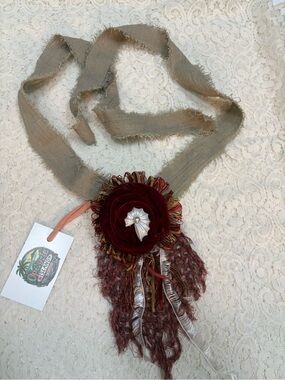Handcrafted Burgundy Velvet Flower Necklace Jabot